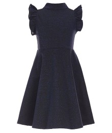 Ava & Yelly Black/Teal Flutter Sleeve Shimmer Fit & Flare Dress 